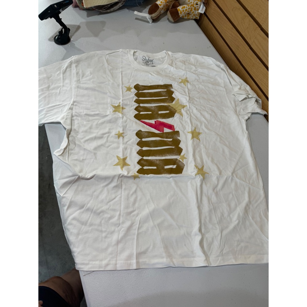 Slyfox Threads Mama Graphic Tee White Gold Pink AC DC Style Star Shirt 3X Womens